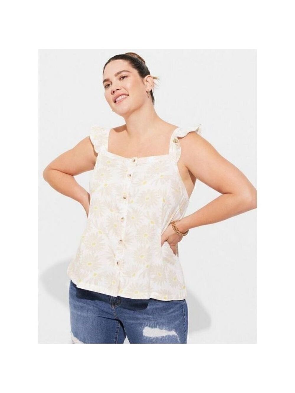 Torrid Double Gauze Ruffle Button Front Tank Top Sz 3